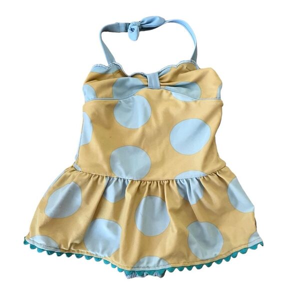 Matilda Jane Polka Dot Halter One Piece Blue Yellow Bathing Suit Girls 4T - Picture 3 of 8